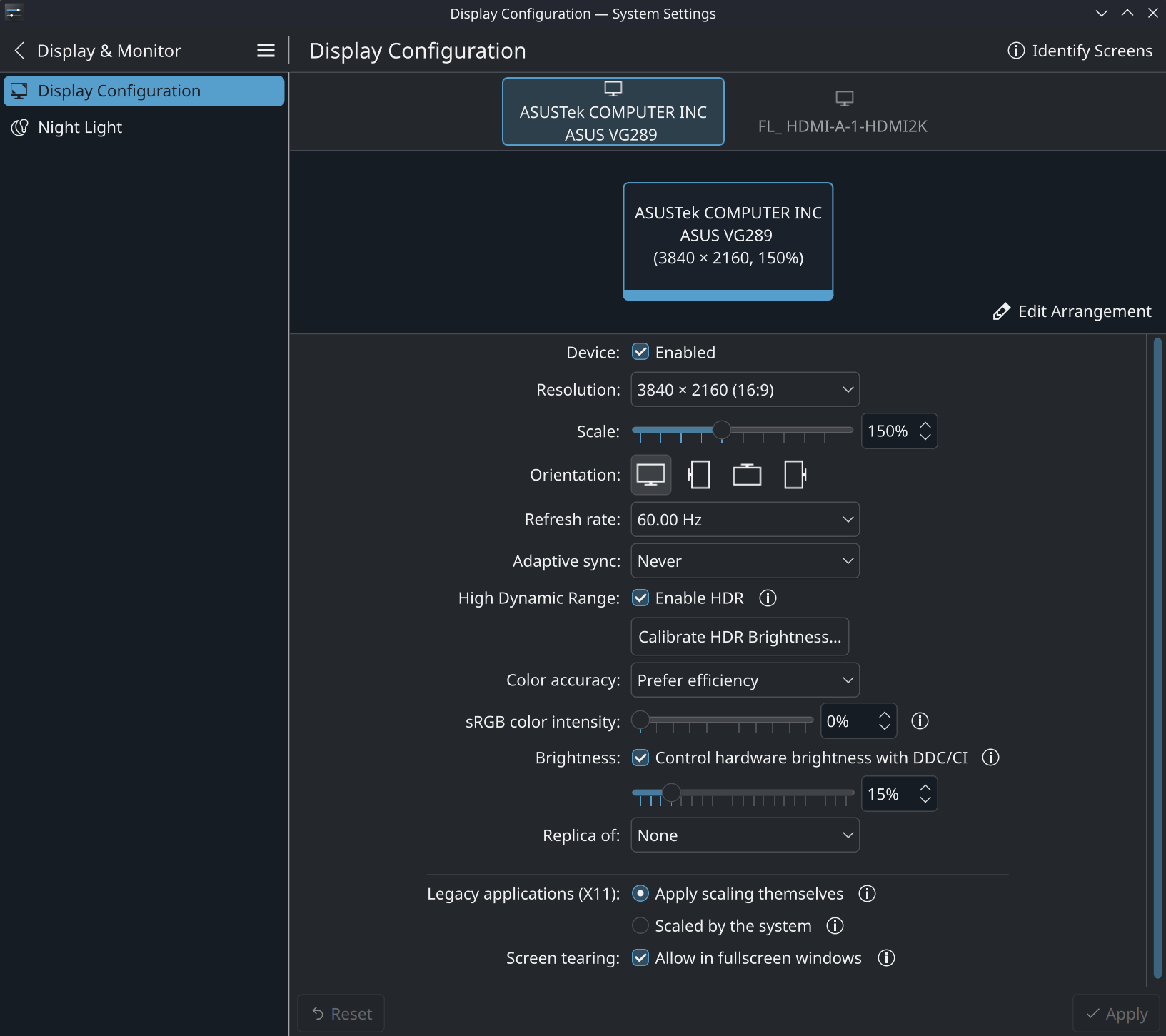 KDE display settings in Bazzite
